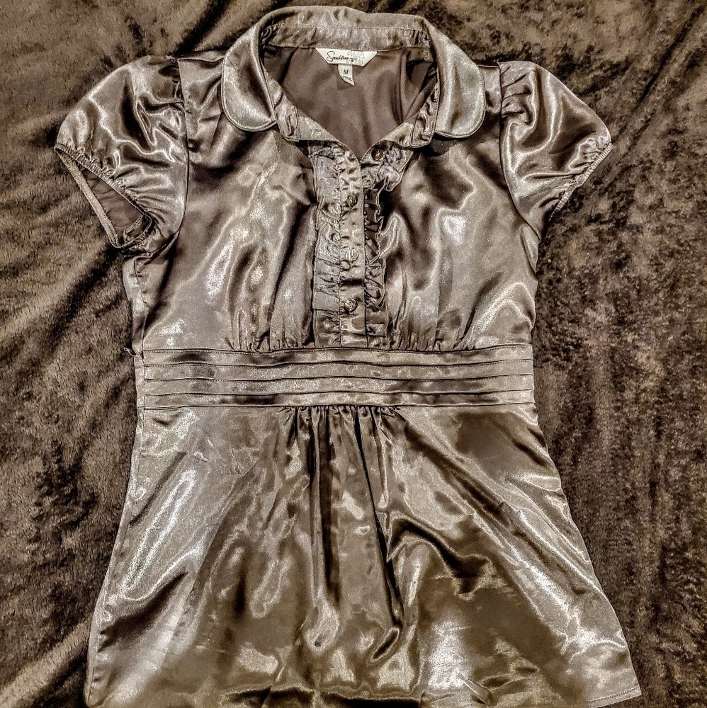 Shiny Silver Blouse with Ruffles